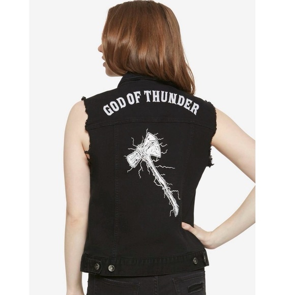 Her Universe Marvel Avengers Thor God Of Thunder Girls Denim Vest Size Small - Picture 2 of 10